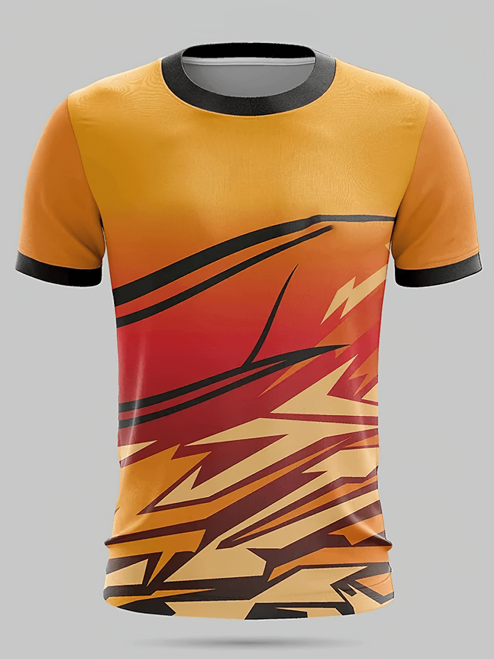 Alt Tag: Lightning Print Athletic Crew Neck T-Shirt - SF4354 orange-red lightning graphic crew neck gym running tee
