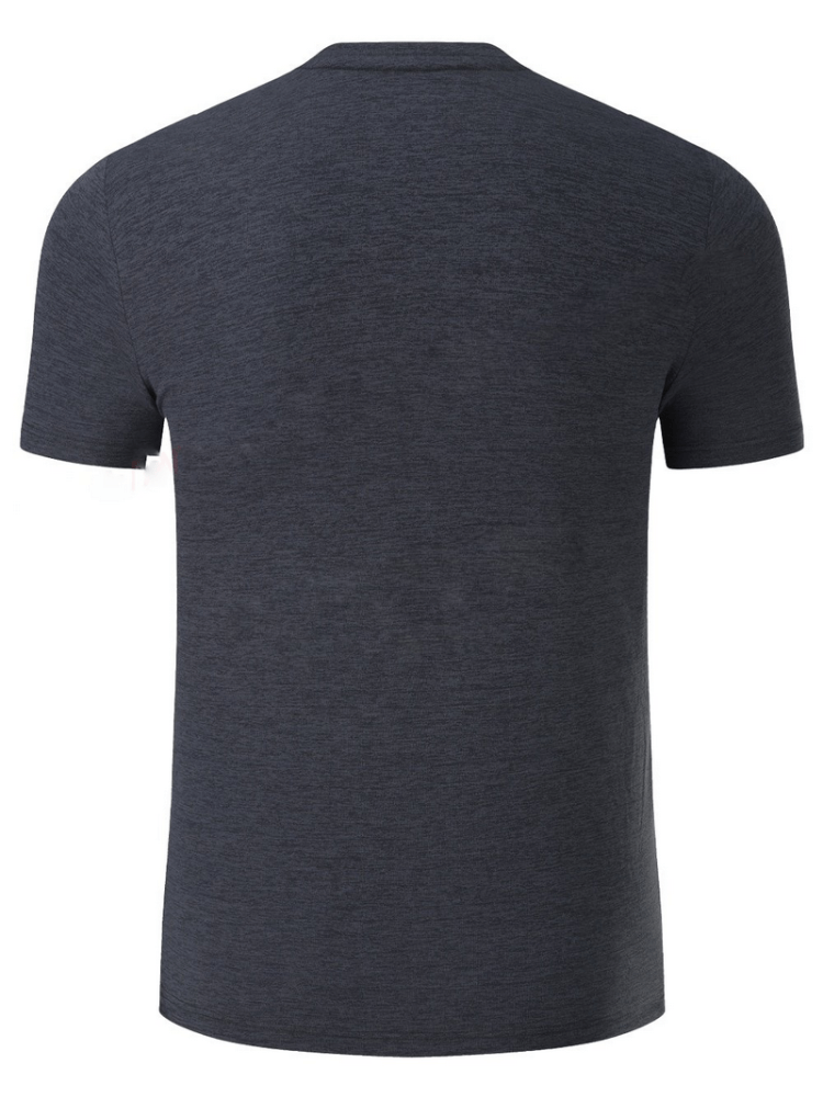 Back view of a lightweight solid color men's training t-shirt, perfect for sports activities.