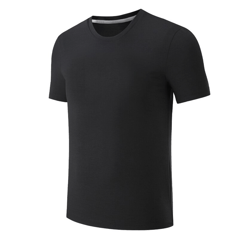 Lightweight elastic solid color men's sports training t-shirt SF1514 in black, made of quick-drying breathable polyester fabric.