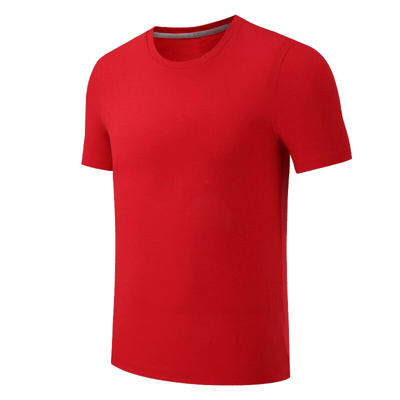 Lightweight red elastic men's sports training t-shirt, made from breathable polyester, perfect for active wear - SF1514