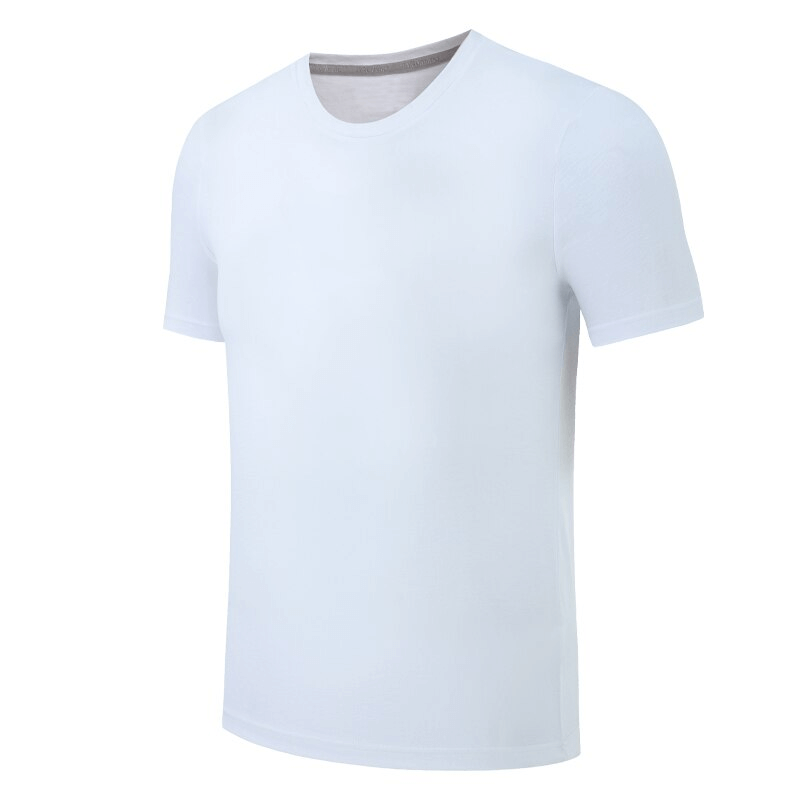 Lightweight Elastic Solid Color Men's Training T-Shirt in white, perfect for active wear, crafted from breathable, quick-drying polyester.