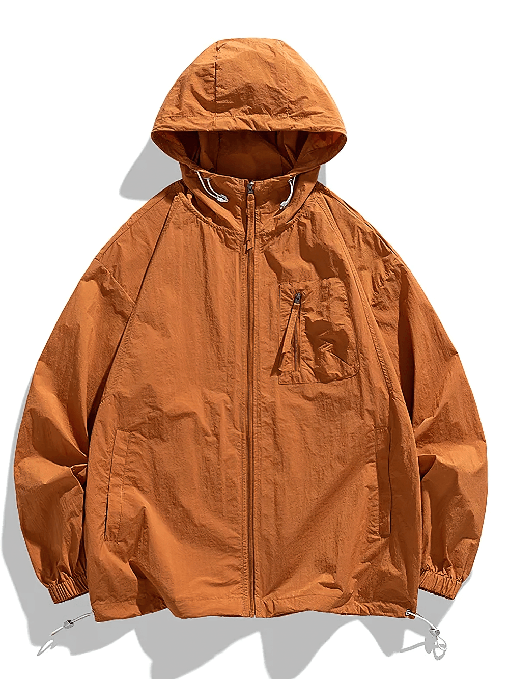 Lightweight Hooded Windbreaker with Chest Pocket - SF4727 in orange with a full zipper and adjustable hem.
