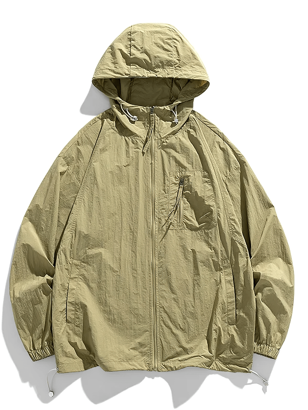 Lightweight Hooded Windbreaker with Chest Pocket - SF4727 in olive green, featuring a zip pocket and adjustable drawcord hem.