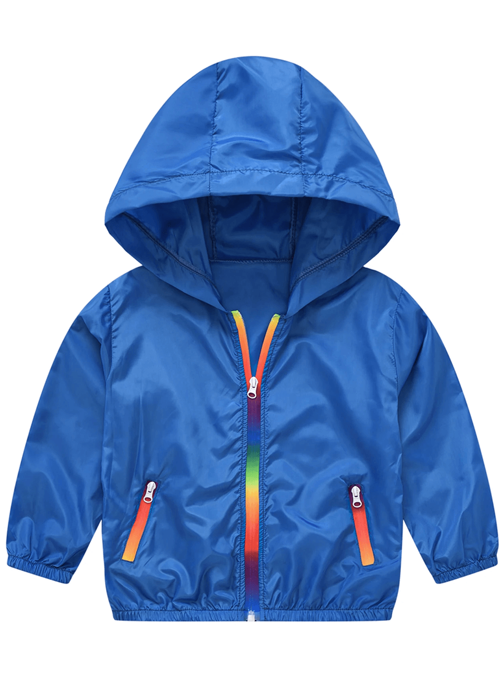 Lightweight Hooded Windbreaker with Rainbow Zipper - SF3635, solid color boys' jacket with hood and zip pockets, ideal for outdoor play