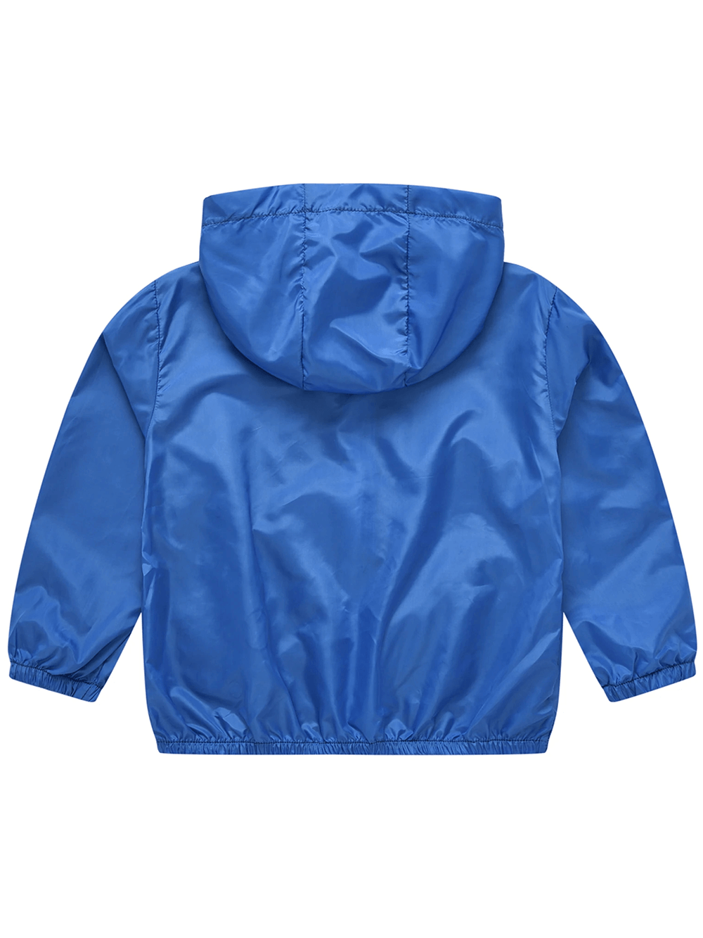 Back view of Lightweight Hooded Windbreaker with Rainbow Zipper - SF3635, solid blue color, hood, elastic cuffs, ideal for boys' outerwear