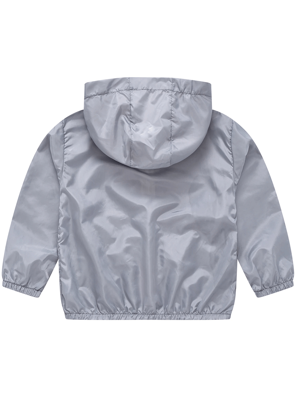 Back view of boys' Lightweight Hooded Windbreaker with Rainbow Zipper - SF3635 in solid color, showing hood and elastic cuffs.