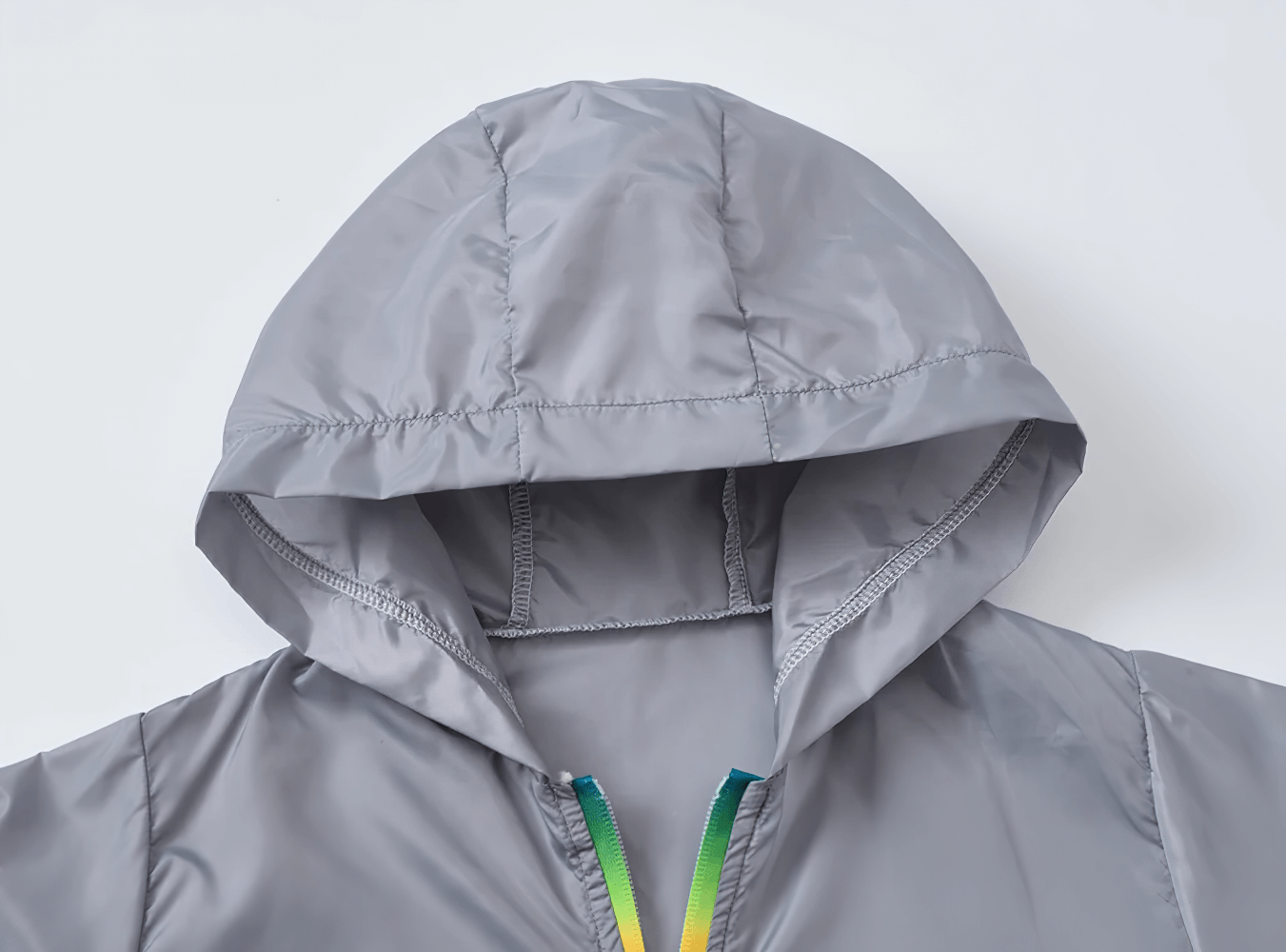 Lightweight Hooded Windbreaker with Rainbow Zipper - SF3635 in solid gray, featuring a hood and vibrant zipper for boys' fashion.