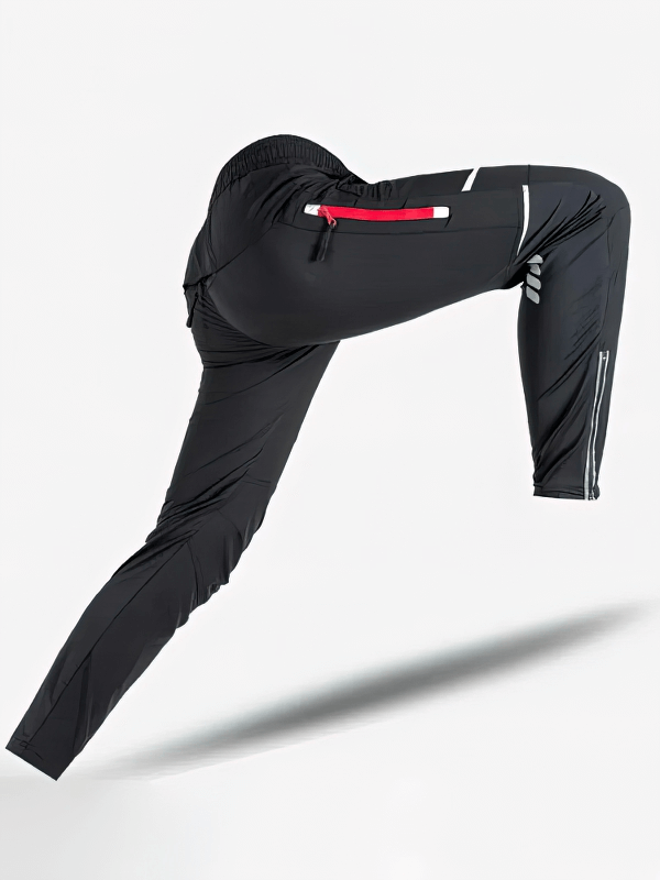 Lightweight men's sweatpants with reflective stripes, perfect for cycling, featuring a comfy elastic waistband and moisture-wicking fabric.