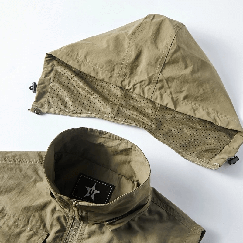 Lightweight men's vest with detachable hood, showcasing high-quality polyester material and zipper closure, style SF1786.