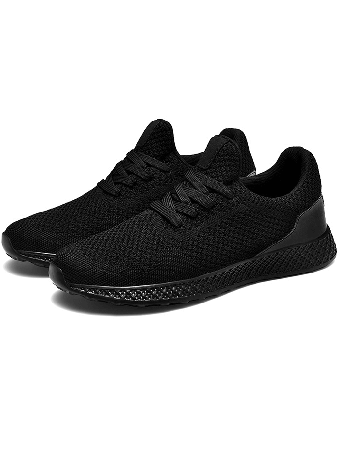Men's black lightweight mesh training shoes with air mesh upper for breathability and EVA insole for cushioning, perfect for outdoor running.