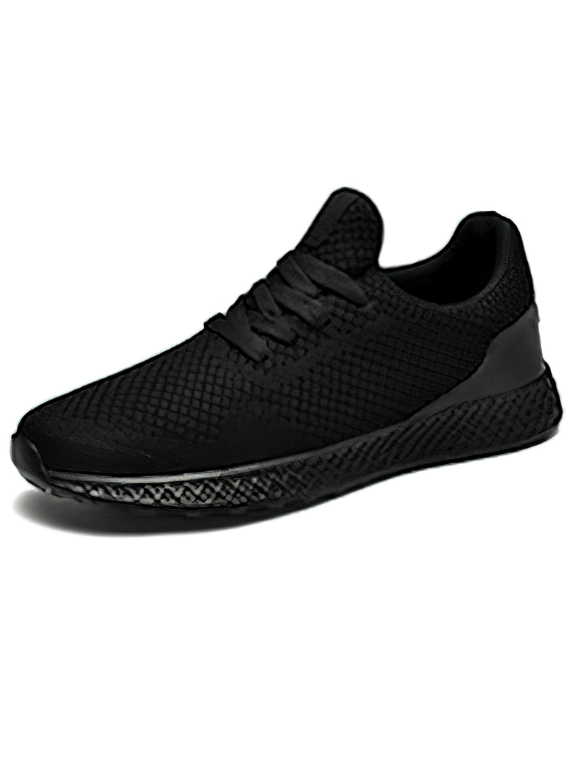 Men's black lightweight mesh tennis shoes with EVA insole and rubber outsole, perfect for outdoor training and light running.