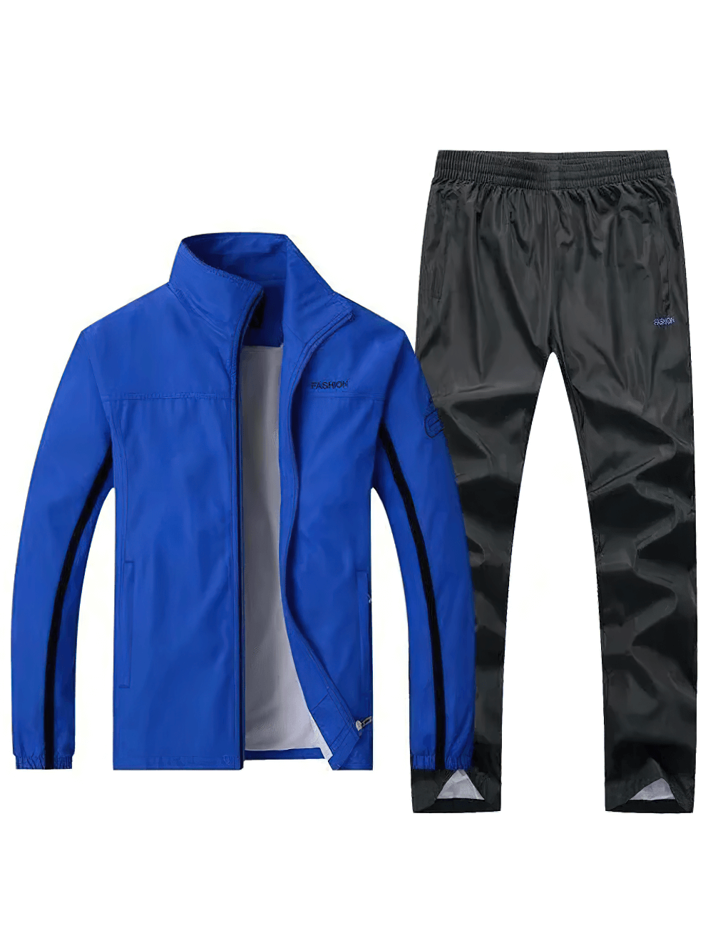 Blue and black lightweight outdoor sports jacket and pants set SF2284, breathable, windproof, waterproof athletic tracksuit for men.