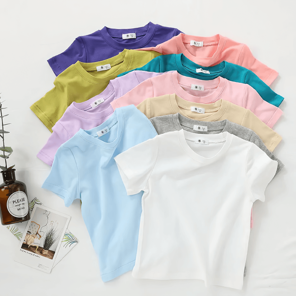 Variety of Lightweight Solid Color Short-Sleeve Cotton Tees - SF3851 for kids, ideal casual wear in multiple colors.