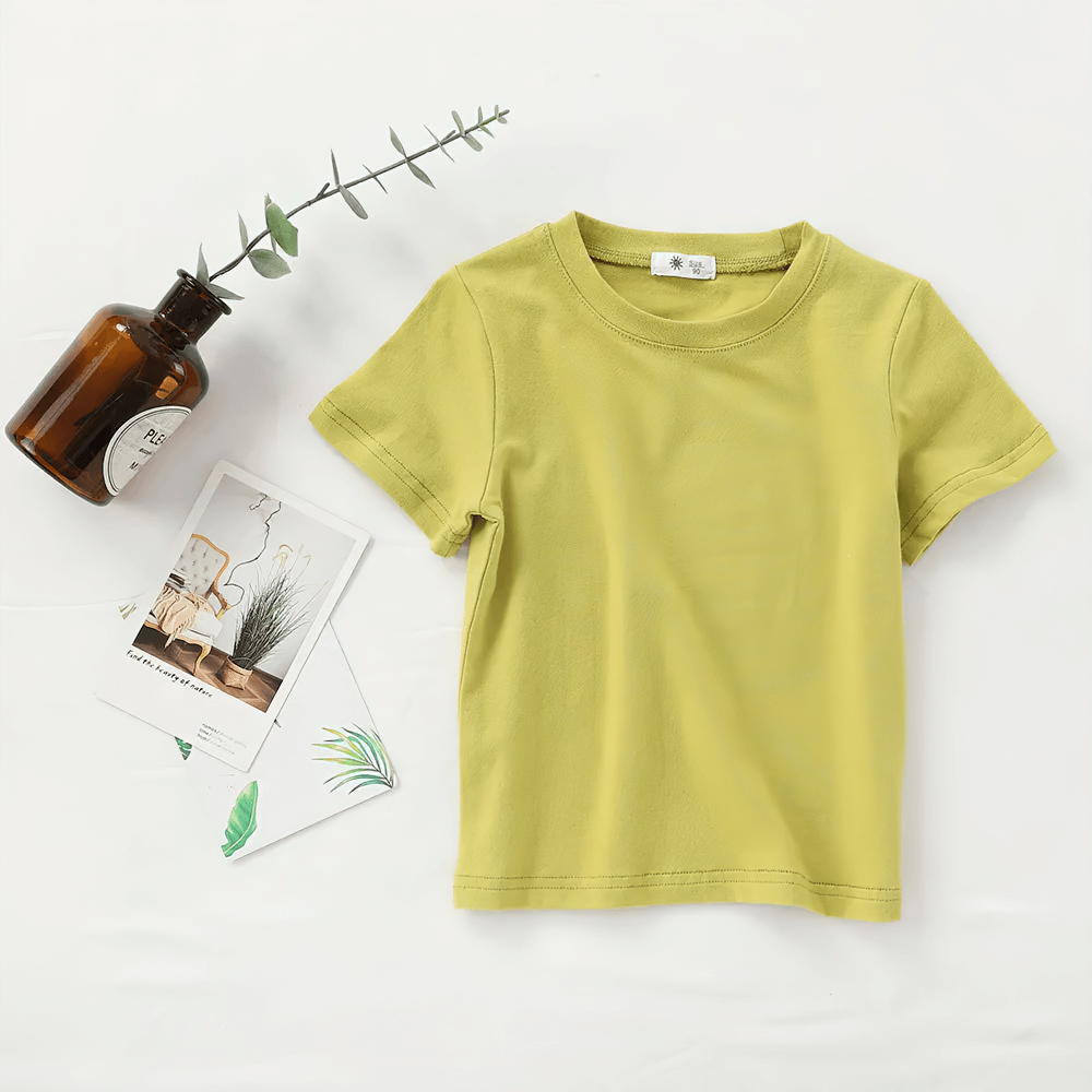 Lightweight Solid Color Short-Sleeve Cotton Tee - SF3851 for children, shown in vibrant green, perfect for everyday summer wear.