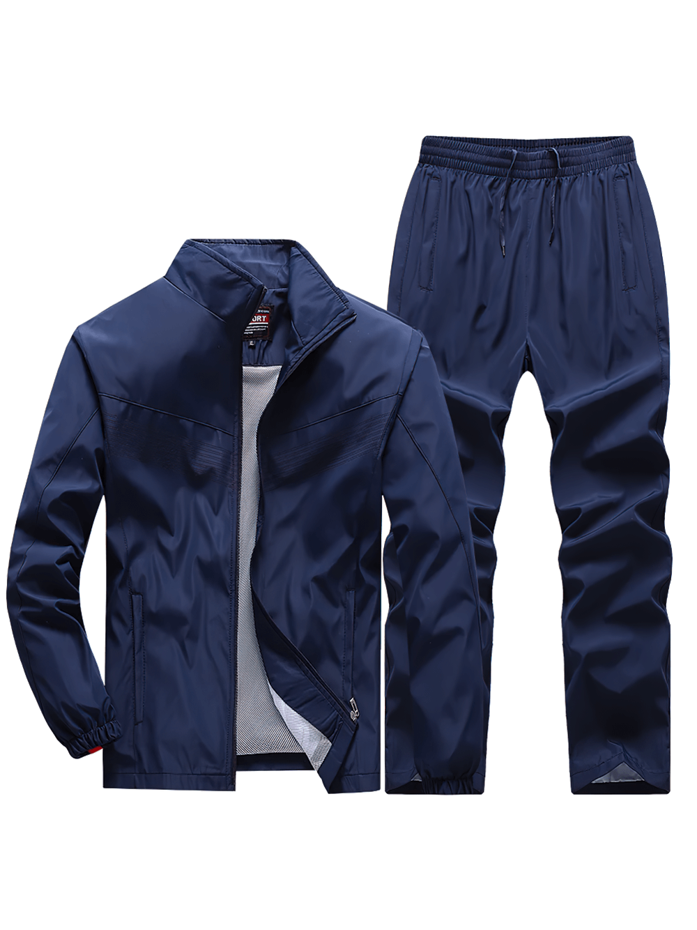 Men's navy sports tracksuit SF2282 with breathable zipper jacket and elastic pants for versatile workouts or casual wear.