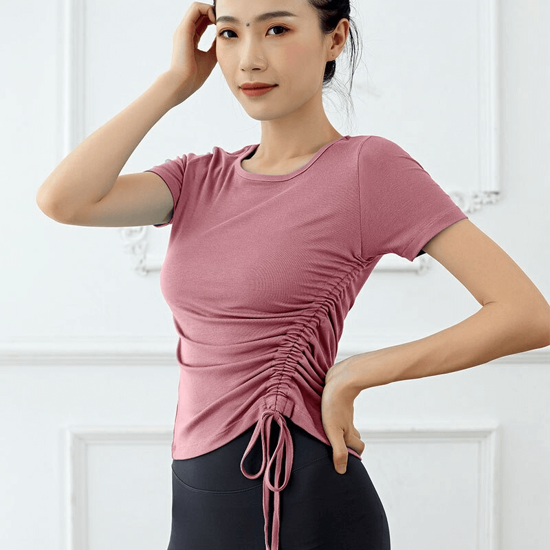 Lightweight Sporty Elastic Women's T-Shirt with Side Tie - SF1273