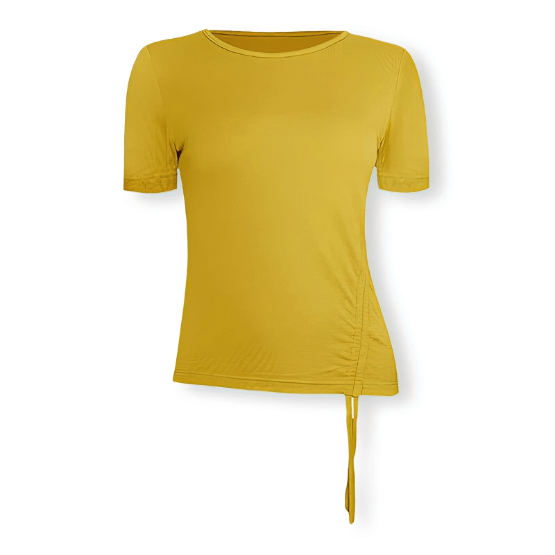 Yellow lightweight sporty elastic women's T-shirt with side tie, designed for yoga and summer workouts - SF1273.