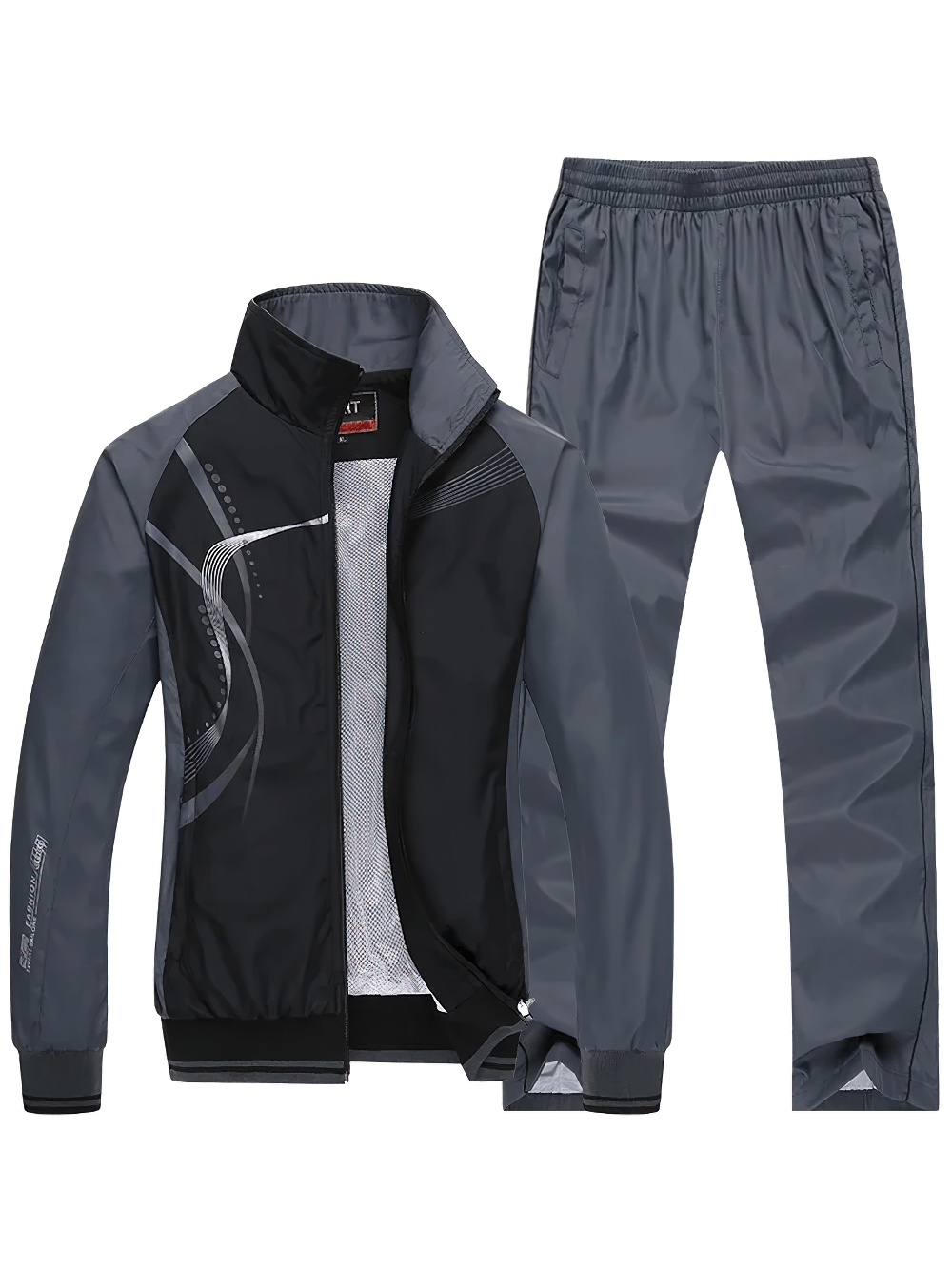 Men's lightweight tracksuit SF2281 with modern print, zippered jacket, and drawstring pants. Stylish, breathable design for active lifestyles.