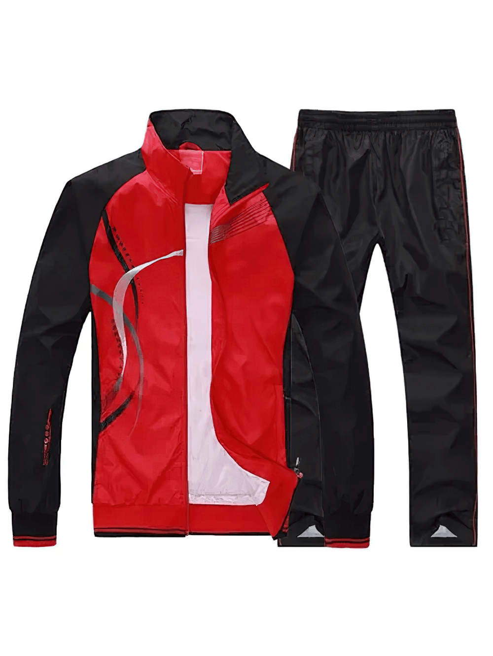 Red and black lightweight tracksuit with modern print, featuring a sleek jacket with zipper and breathable mesh lining, SF2281.