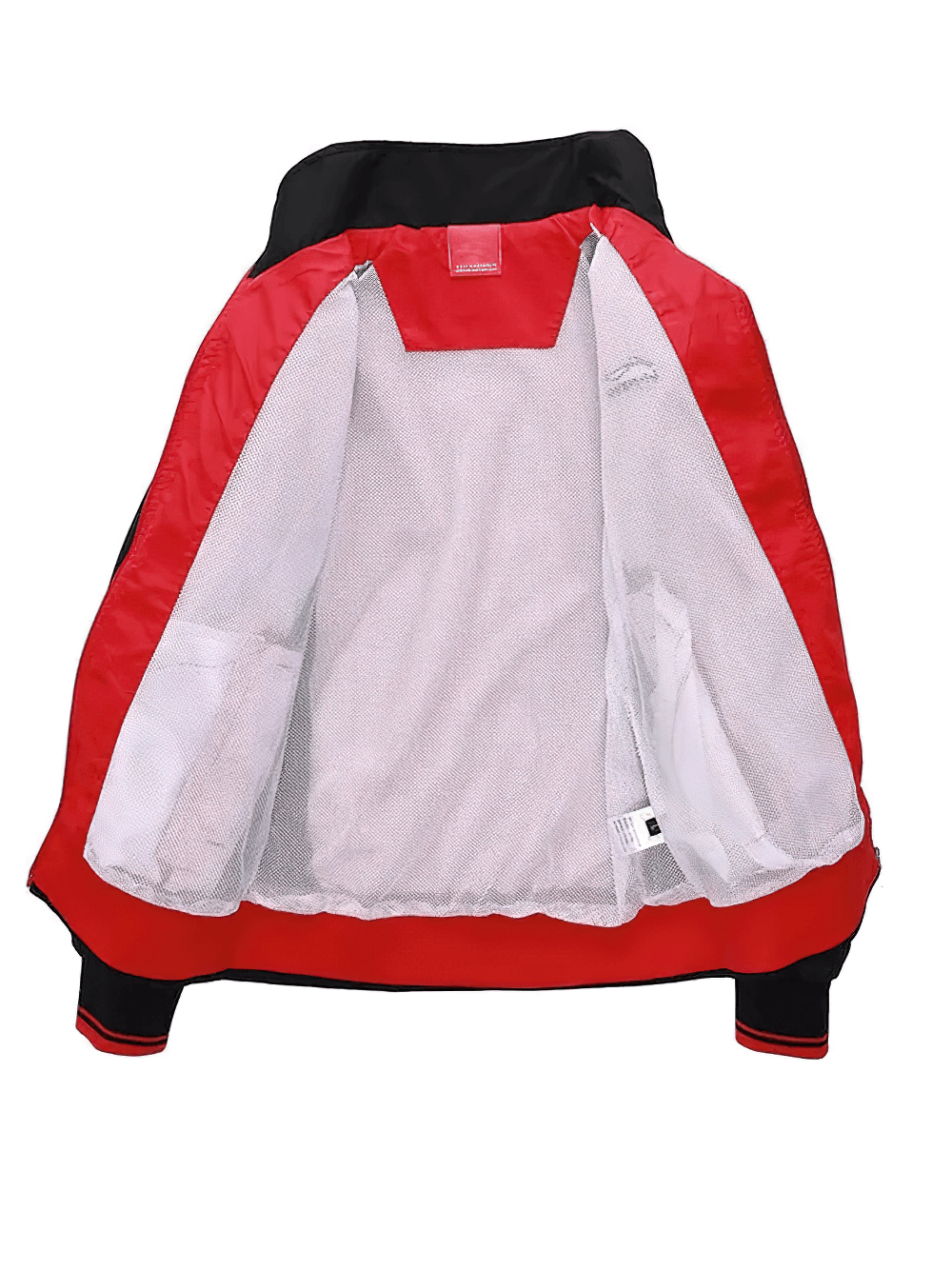 Interior view of men's lightweight tracksuit jacket SF2281 with mesh lining and red accents for breathable comfort and modern style.