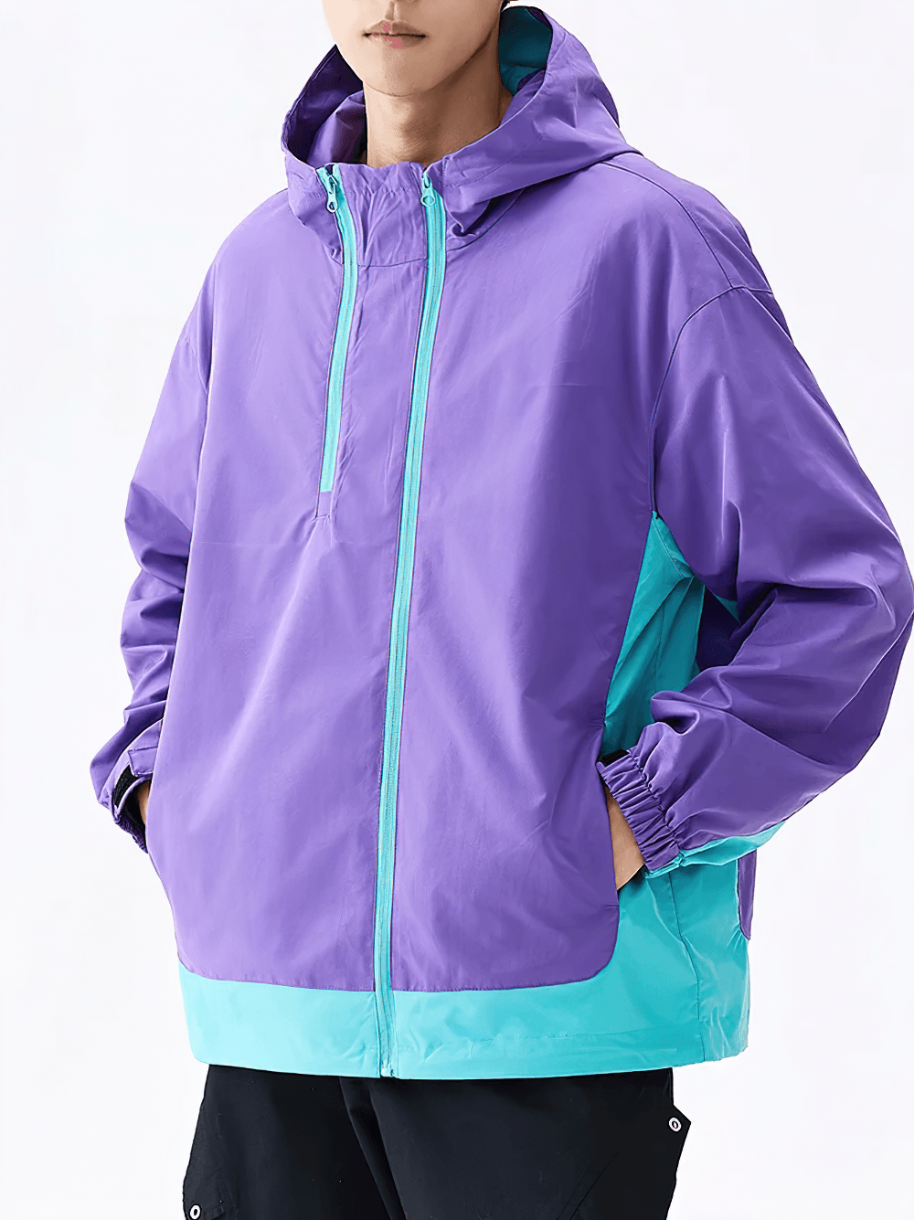Lightweight Zip Hiking Jacket with Contrast Panels - SF4728 in purple and teal colors