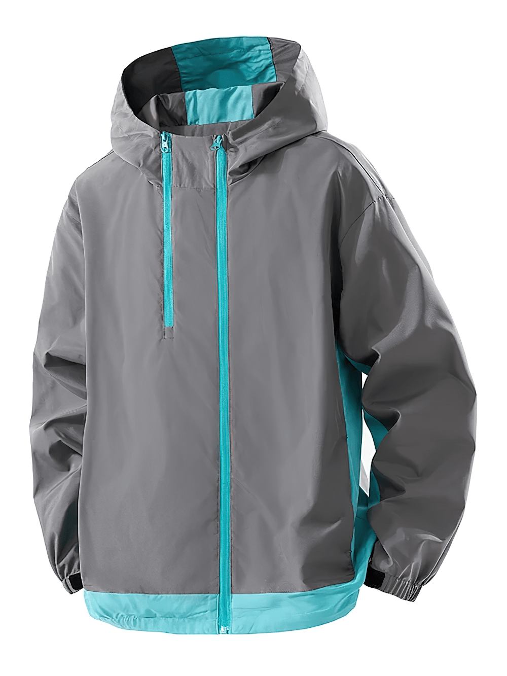 Lightweight Zip Hiking Jacket with Contrast Panels - SF4728 in gray and teal, showcasing a casual windbreaker style.