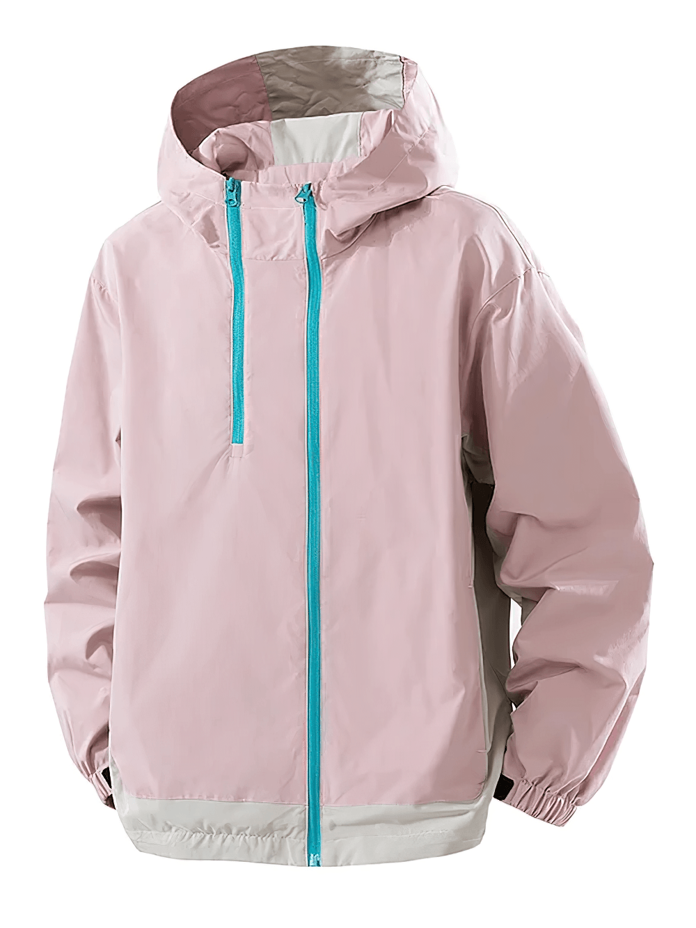 Lightweight Zip Hiking Jacket with Contrast Panels - SF4728 in light pink with bright blue zipper accents.