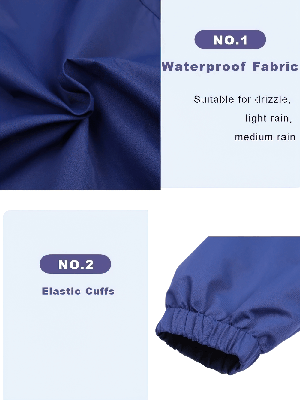 Close-up of Lightweight Zip-Up Jacket with Hood and Pockets - SF3687 showing waterproof fabric and elastic cuffs.