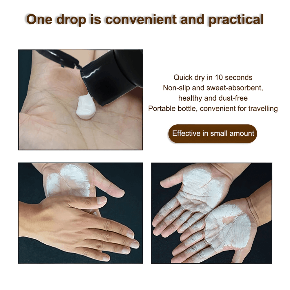 Applying Liquid Chalk for Grip Strength and Sweat Absorption - SF3554, quick-dry and non-slip formula demonstration.