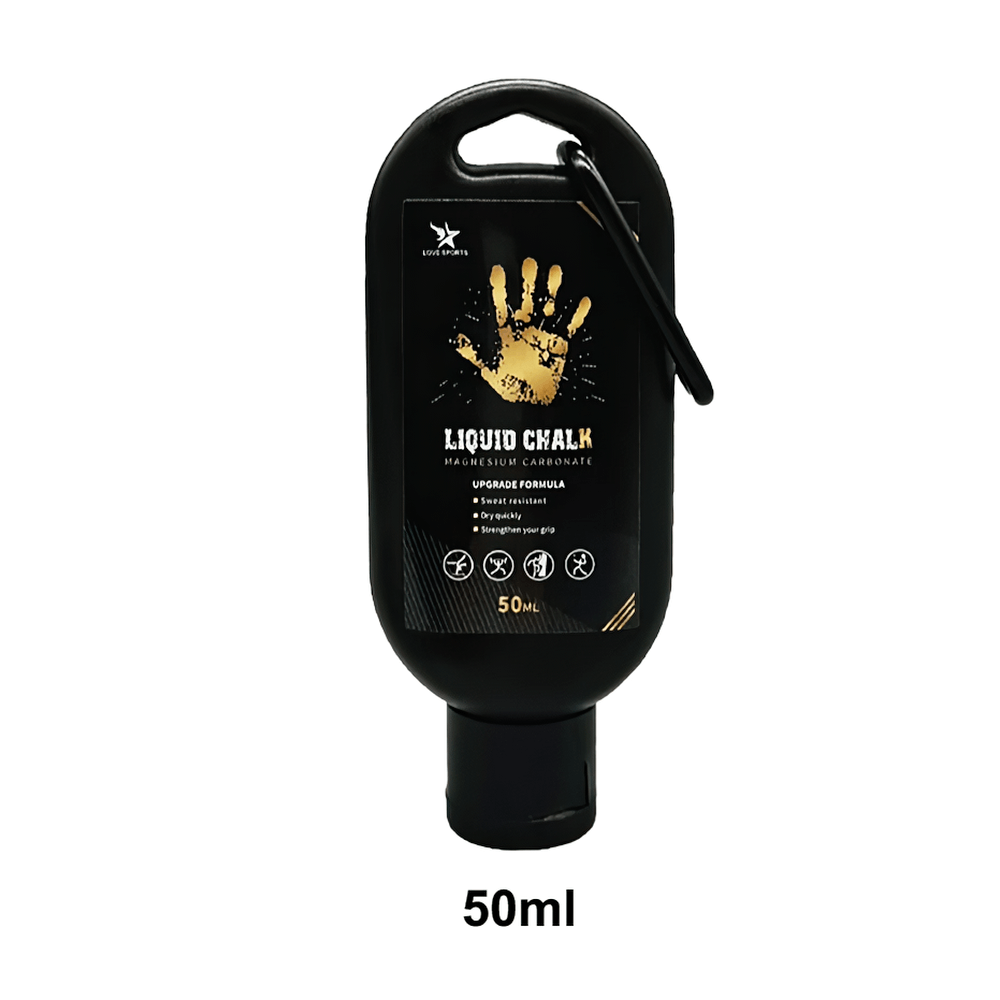Liquid Chalk for Grip Strength and Sweat Absorption - SF3554, 50ml bottle with carabiner hook, magnesium carbonate anti-slip formula.