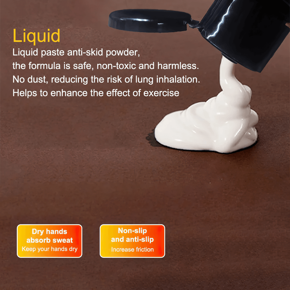Liquid Chalk for Grip Strength and Sweat Absorption - SF3554 being poured onto a surface to show the anti-slip, quick-drying formula.