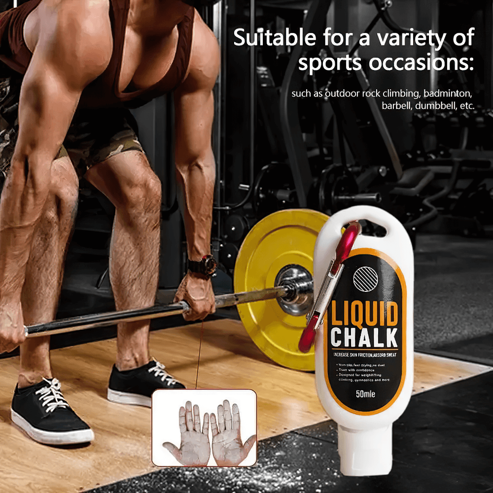 Athlete using Liquid Chalk for Gym and Weightlifting - SF3552 with barbell for enhanced grip and control.