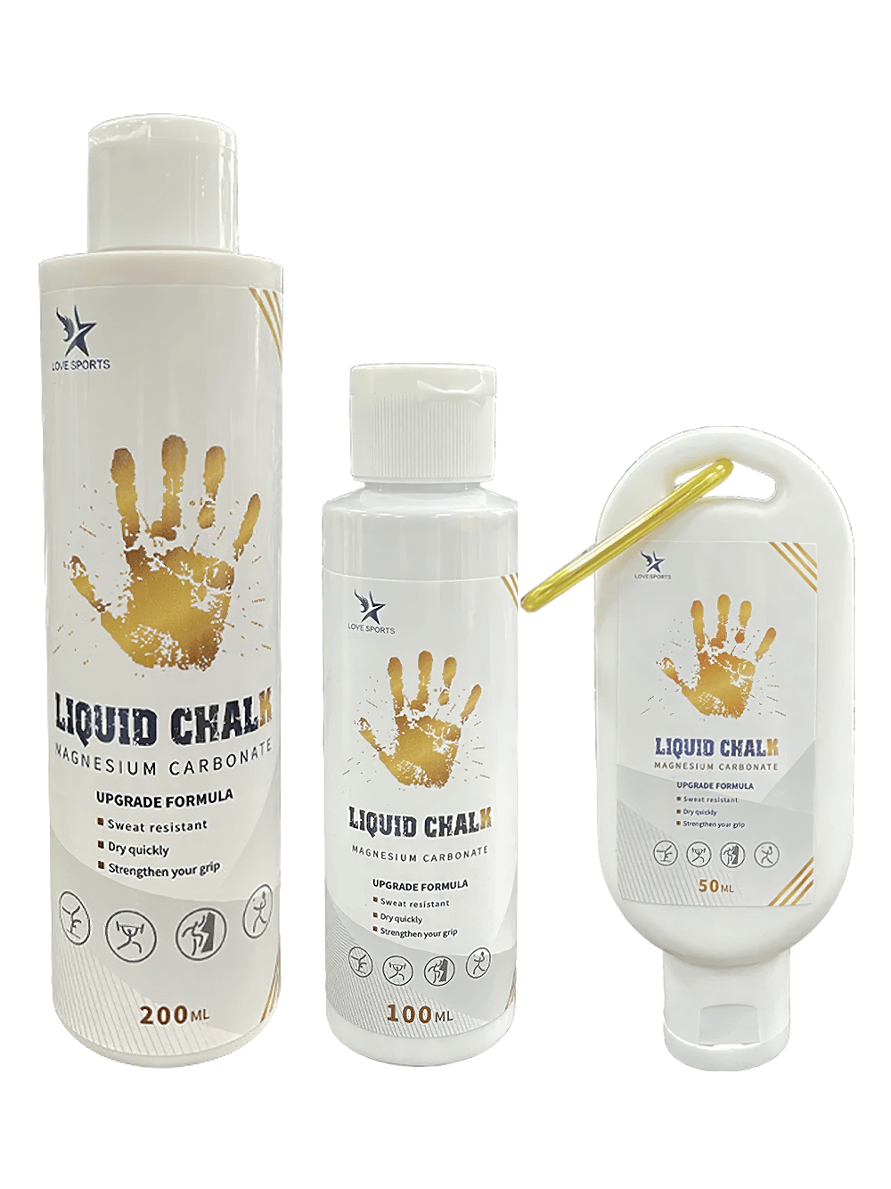 Liquid Sports Chalk for Fitness and Weightlifting - SF3457 bottles in 50ml, 100ml, 200ml size, enhance grip and performance.