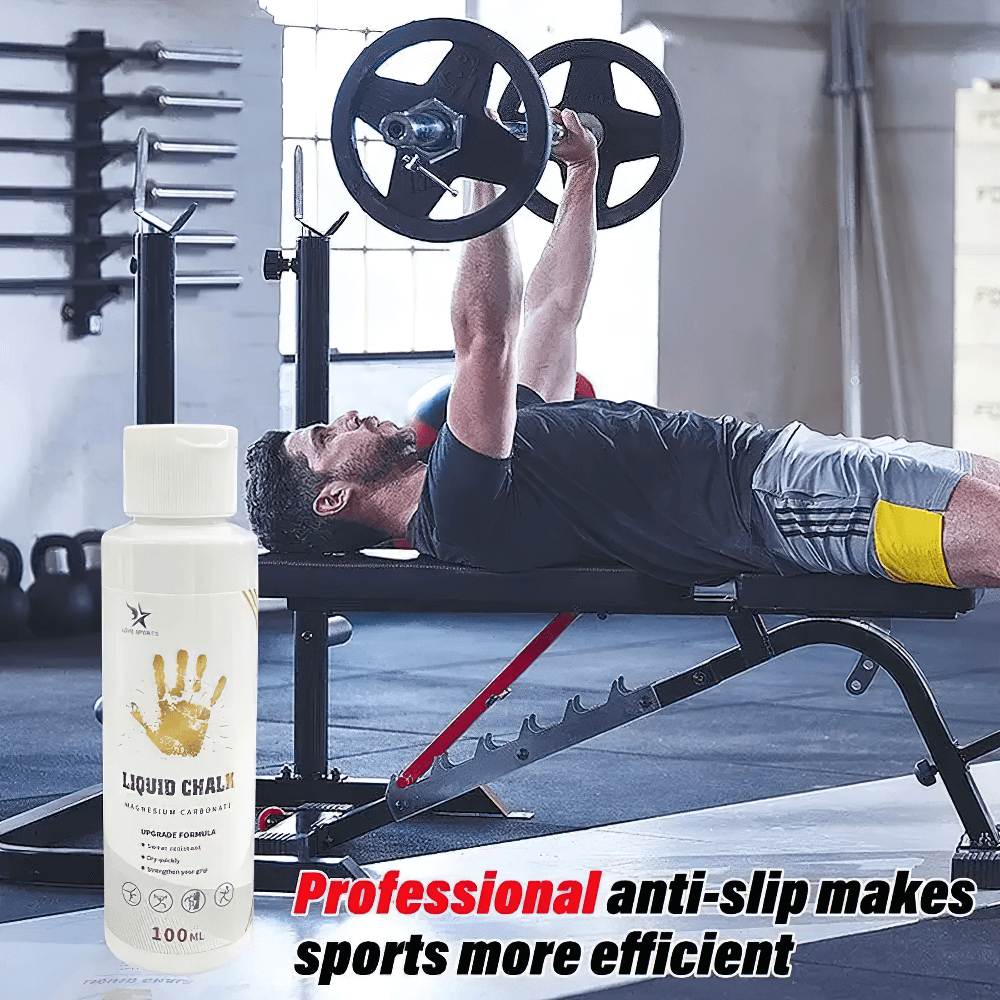Man lifting weights using Liquid Sports Chalk for Fitness and Weightlifting - SF3457; enhances grip, perfect for intense workouts.