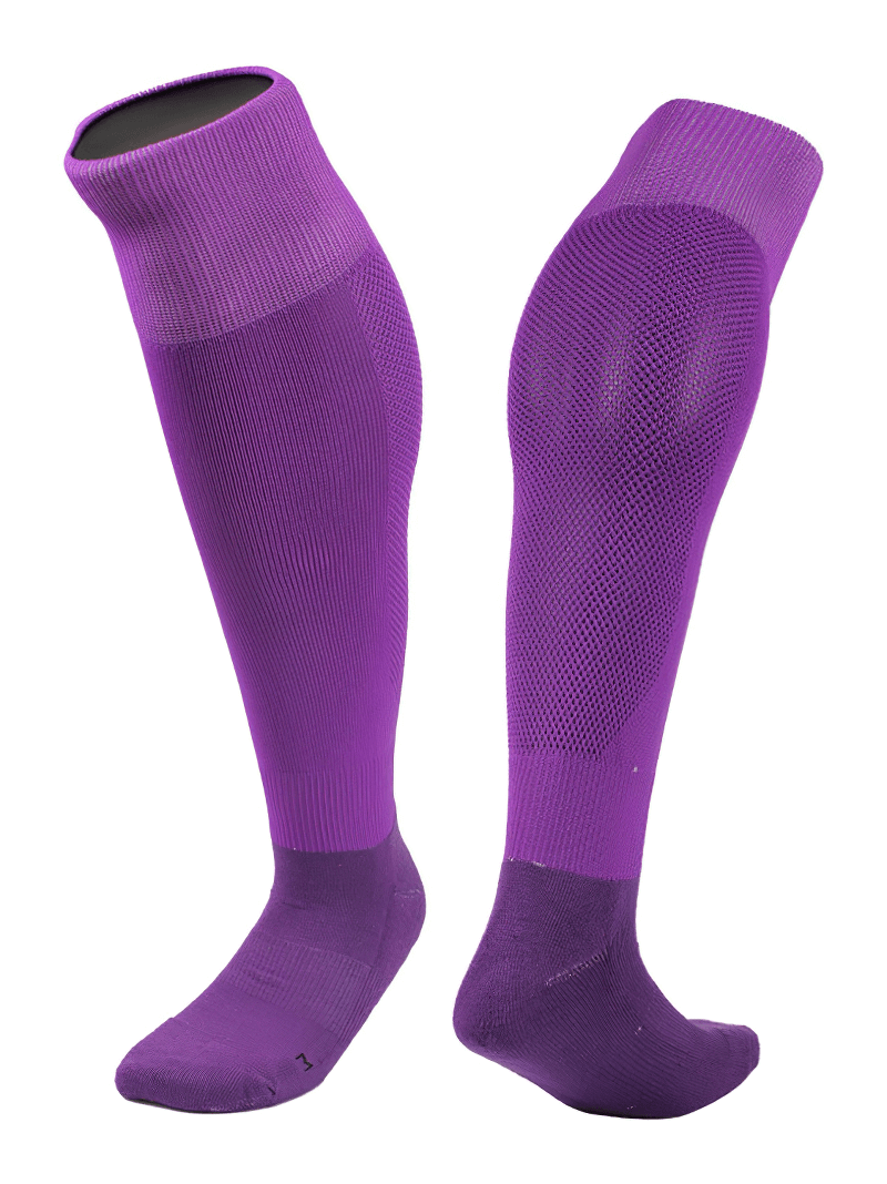 Purple long anti-skid football socks for men, ideal for training with quick-dry and breathable materials, model SF1424.
