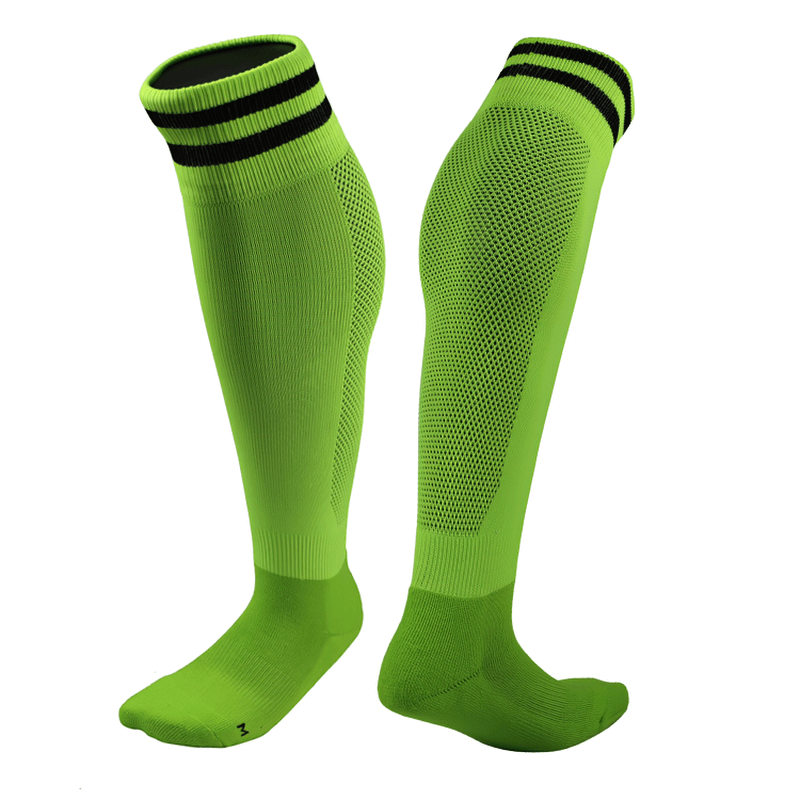 Bright green long anti-skid football socks for men, quick-dry sports socks SF1424, offering superior comfort and performance for training.