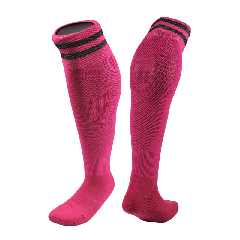 Bright pink long football socks for men with anti-skid and quick-dry features, ideal for training and sports - SF1424.