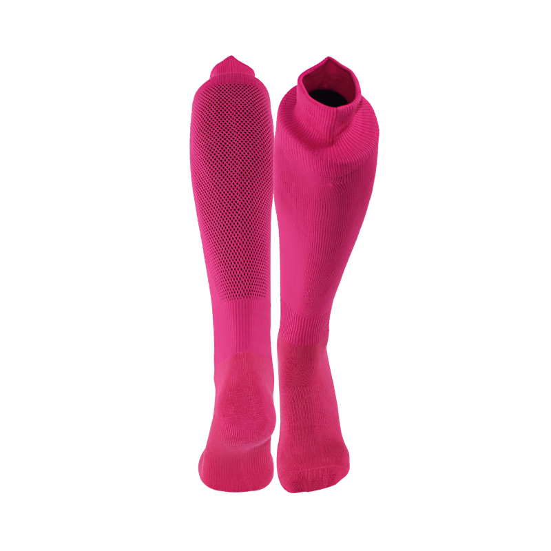 Bright pink long anti-skid football socks for men, designed for quick-dry performance and training comfort with superior grip and support.