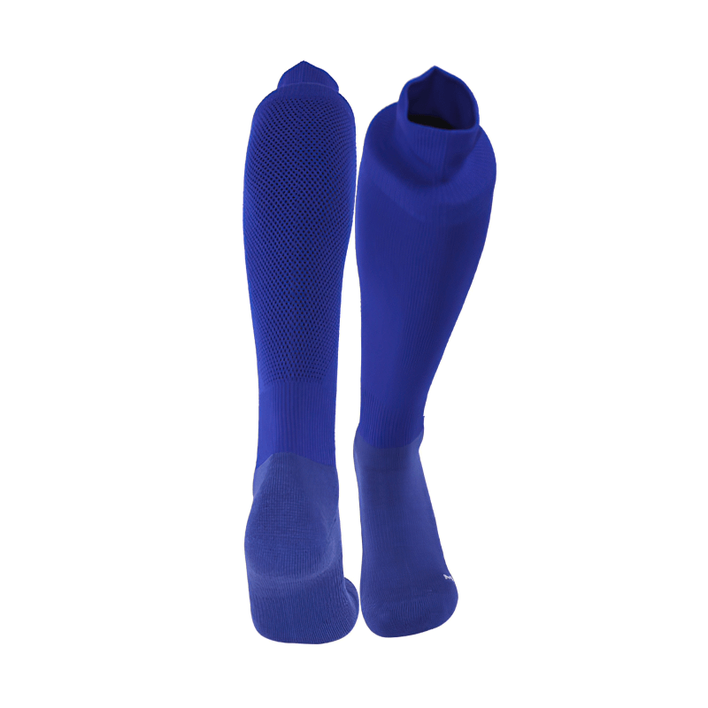 Long anti-skid blue football socks for men, quick-dry and breathable, ideal for training with superior comfort and control.