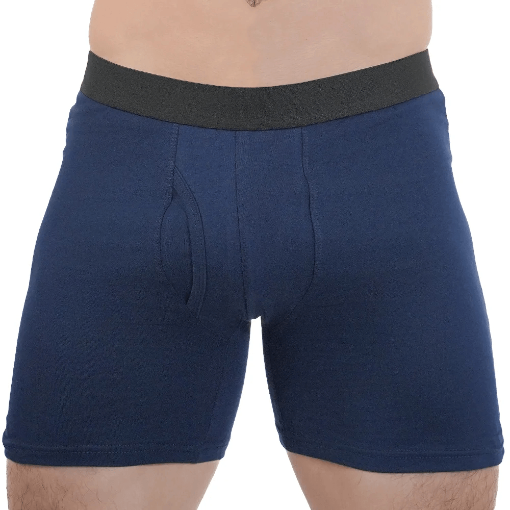 Long Boxer Briefs with Stretch Cotton Fit - SF4709 in navy blue color with supportive pouch front.