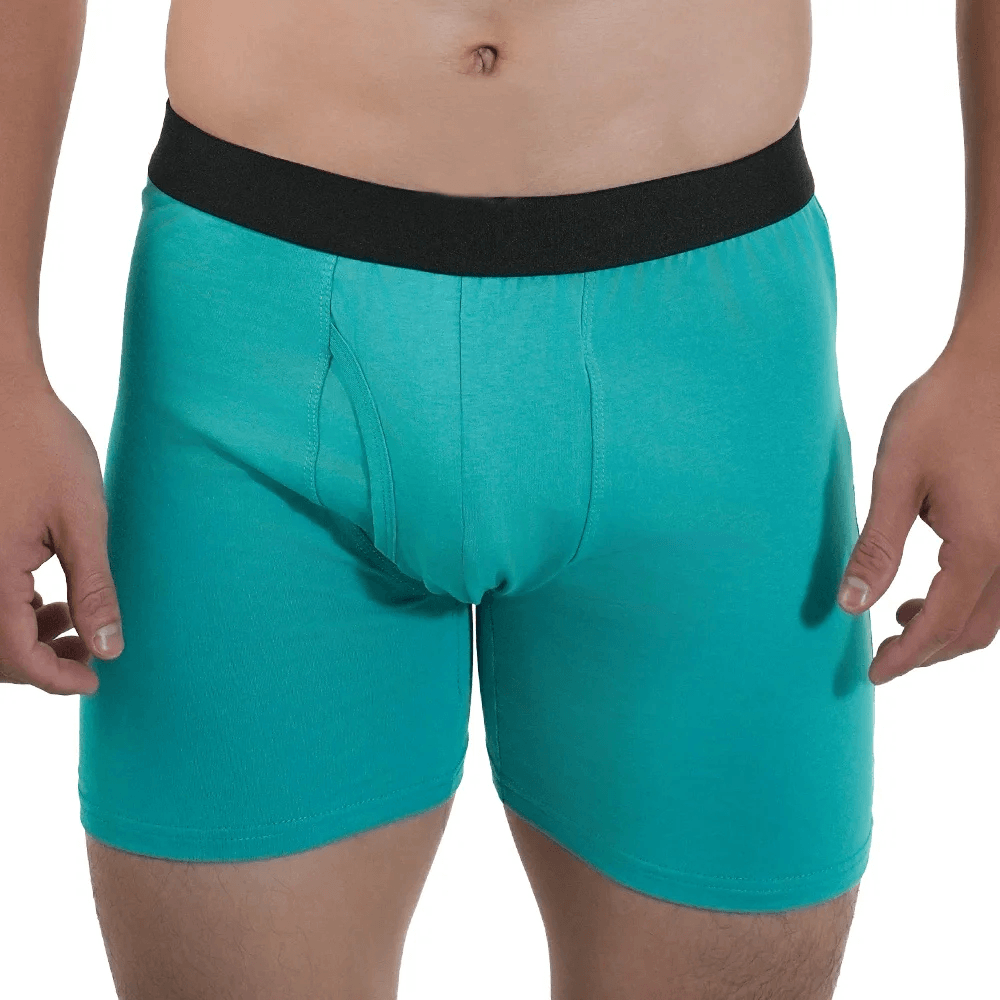 Long Boxer Briefs with Stretch Cotton Fit - SF4709 in teal color for men, featuring a supportive pouch front and smooth waistband.