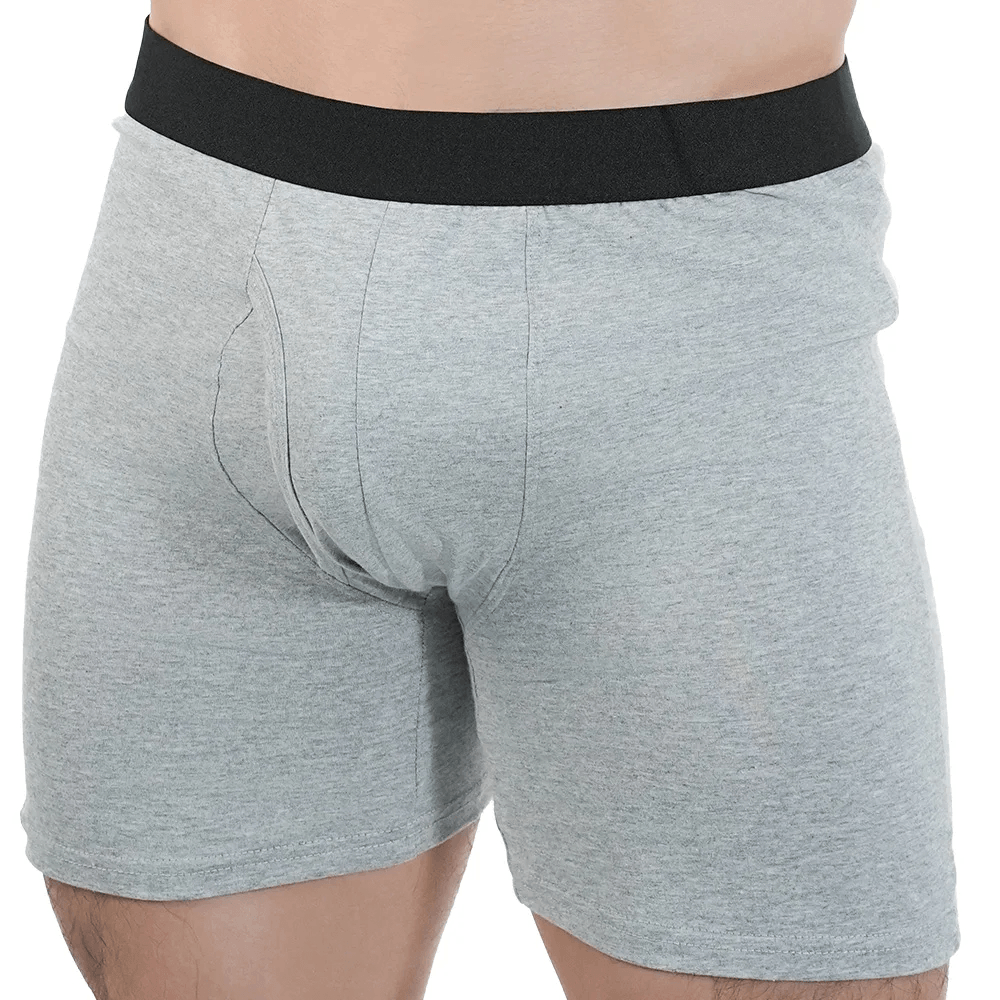 Long Boxer Briefs with Stretch Cotton Fit - SF4709 in gray with a black waistband for comfort and daily wear.