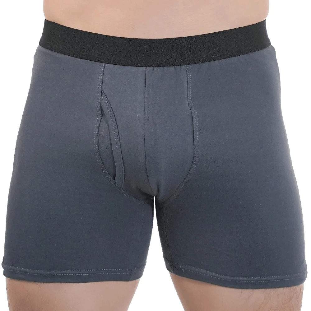 Long Boxer Briefs with Stretch Cotton Fit - SF4709 in dark gray color with supportive pouch and smooth black waistband.