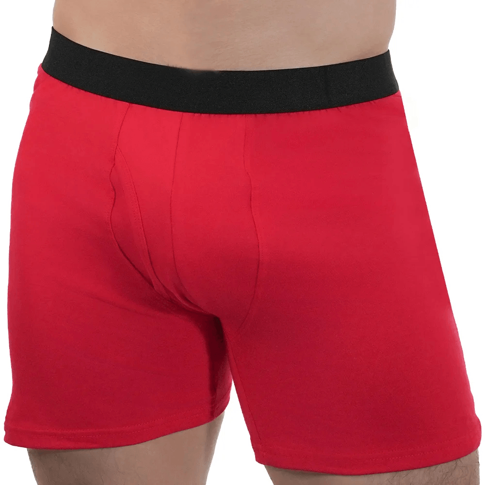 Long Boxer Briefs with Stretch Cotton Fit - SF4709 in vibrant red color showcasing a supportive pouch front design.