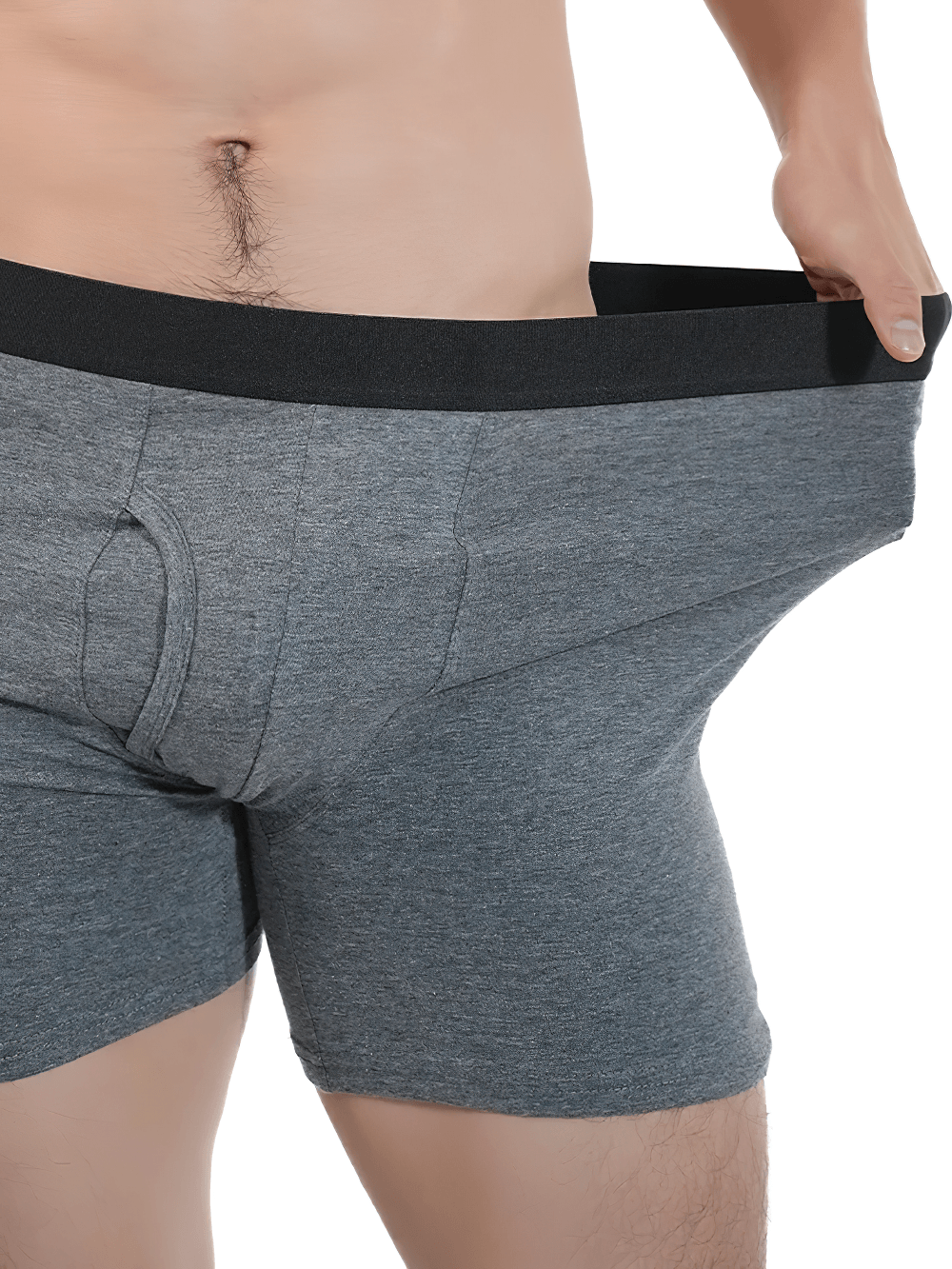 Long Boxer Briefs with Stretch Cotton Fit - SF4709 in gray, featuring a supportive pouch and elastic waistband.