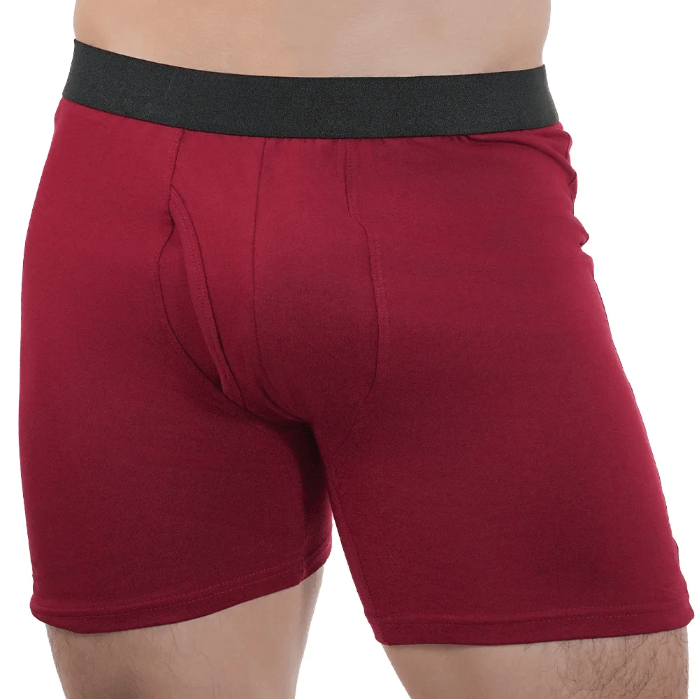 Long Boxer Briefs with Stretch Cotton Fit - SF4709 in burgundy, showcasing a supportive pouch front and comfort fit.