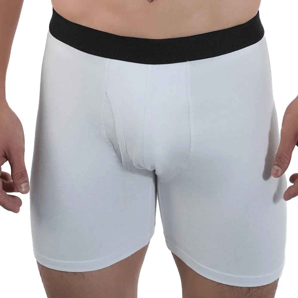 Long Boxer Briefs with Stretch Cotton Fit - SF4709 in white, featuring a smooth waistband and supportive pouch front.