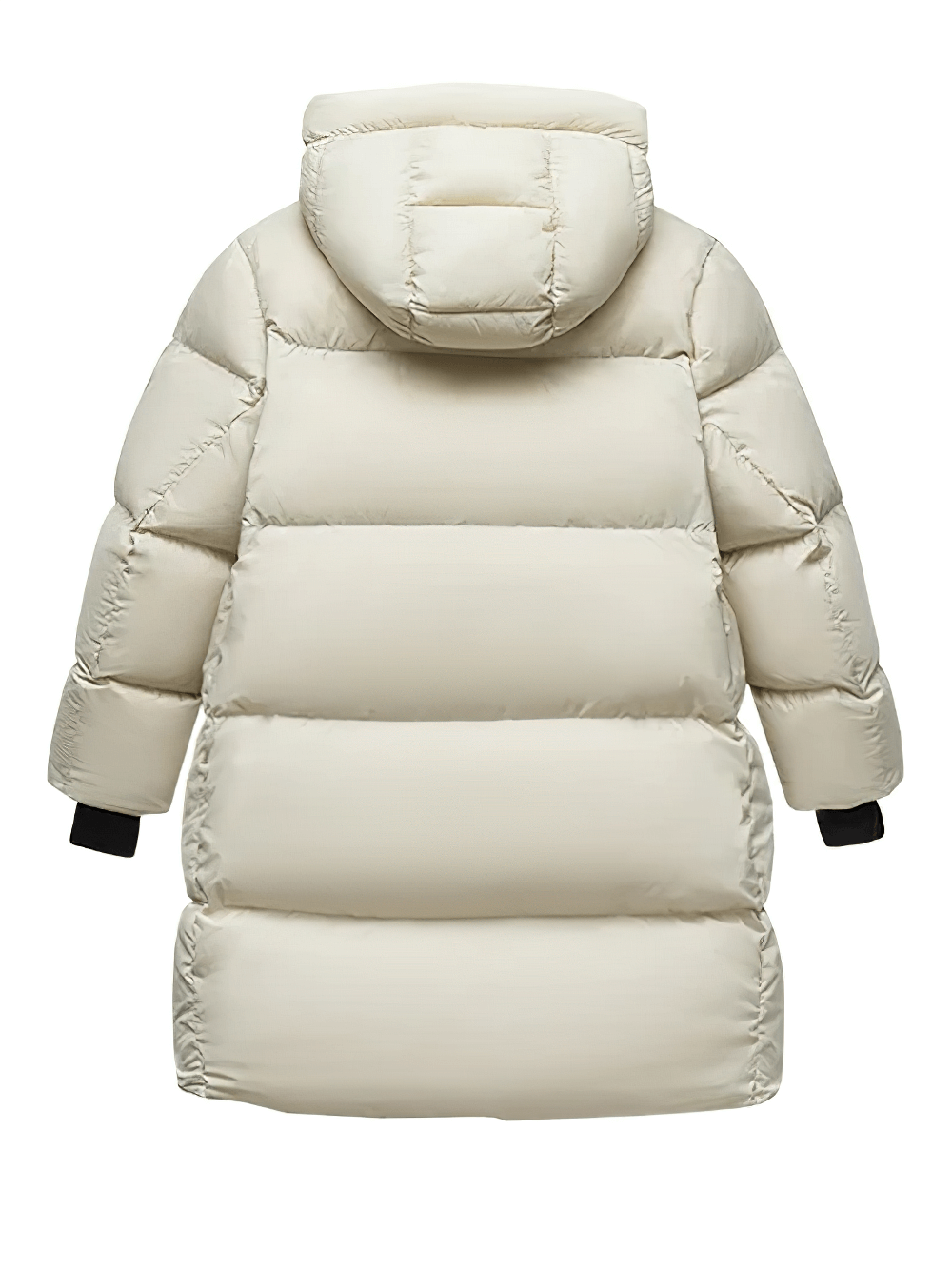 Long Down Jacket with Windproof Hood Design - SF3512 in beige, showcasing back view with puffer style for winter warmth.