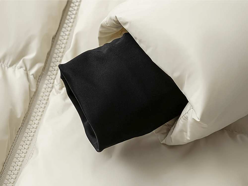 Cuff detail of Long Down Jacket with Windproof Hood Design - SF3512, showing windproof finish fabric.