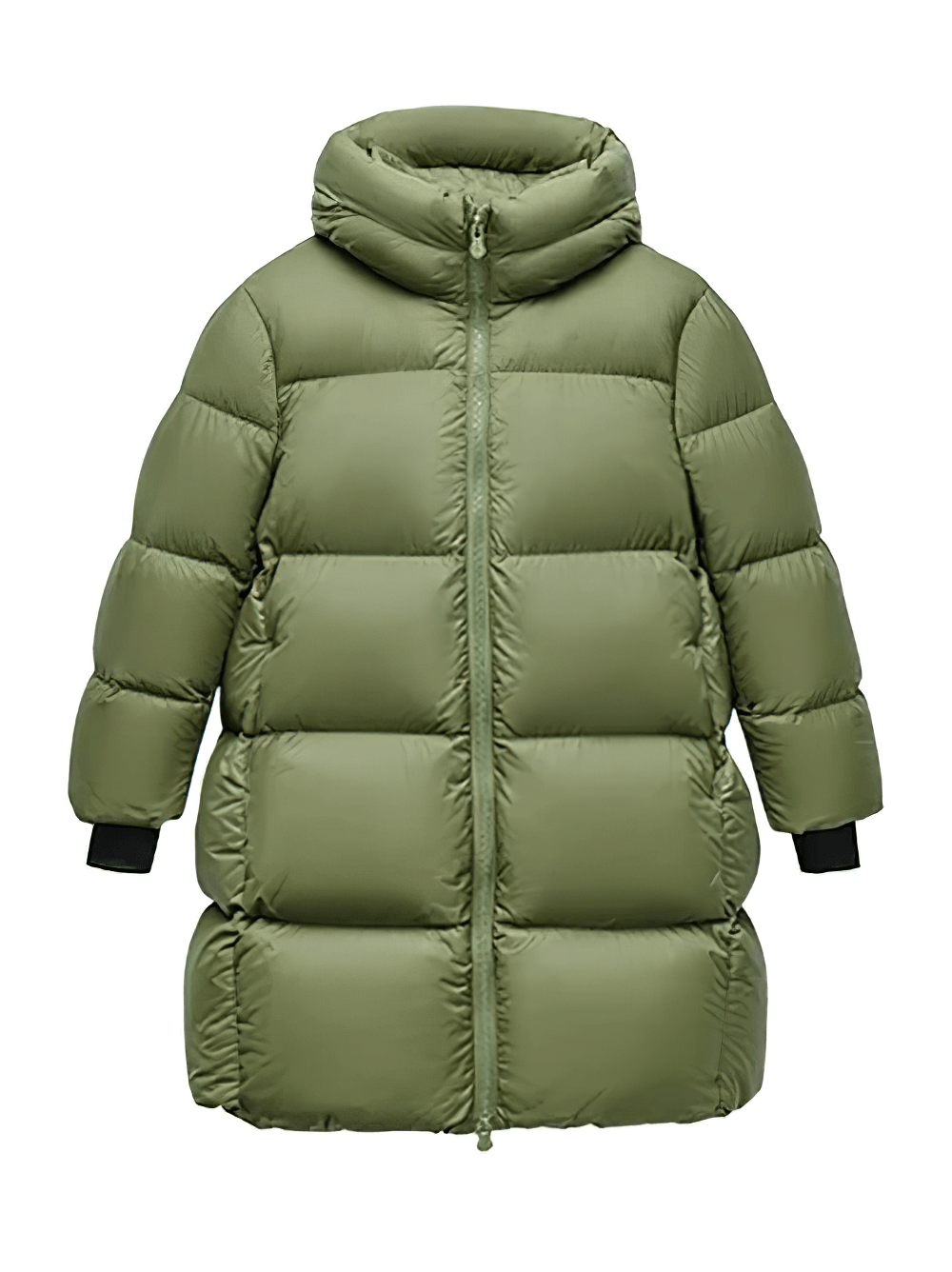Long Down Jacket with Windproof Hood Design - SF3512, children's waterproof puffer coat for winter, full-zipper, green, warm parka.